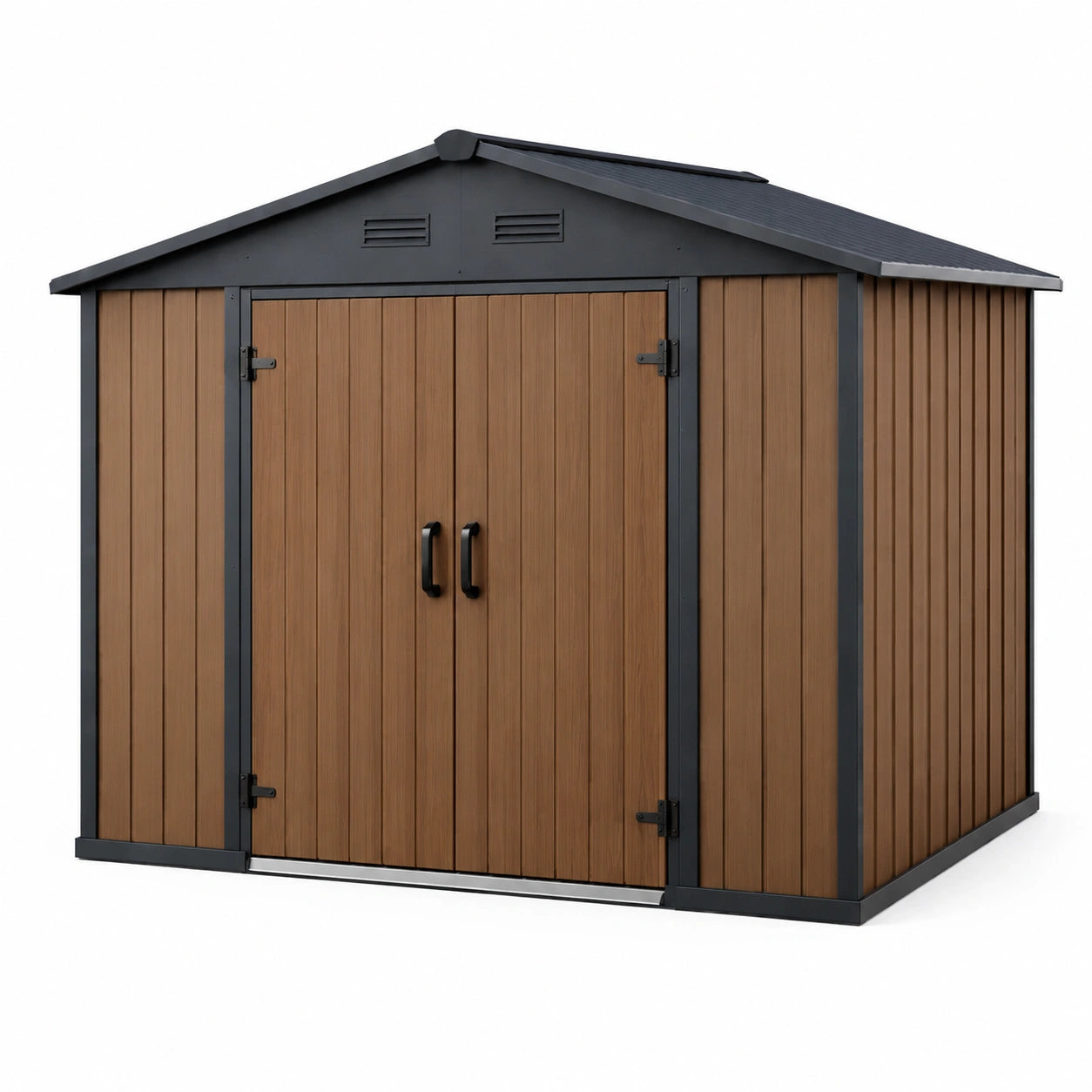 Abri de jardin en composite marron avec cadre en acier galvanisé