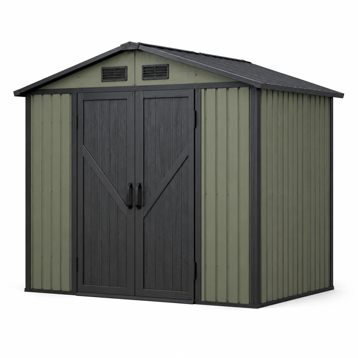 Abri de jardin en résine vert et noir avec double porte