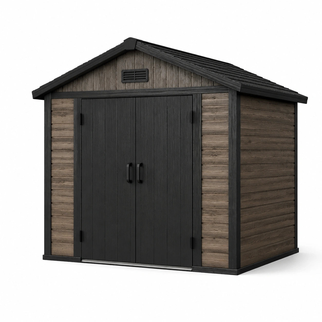 Abri de jardin en plastique noir et bois 200x180x220 cm