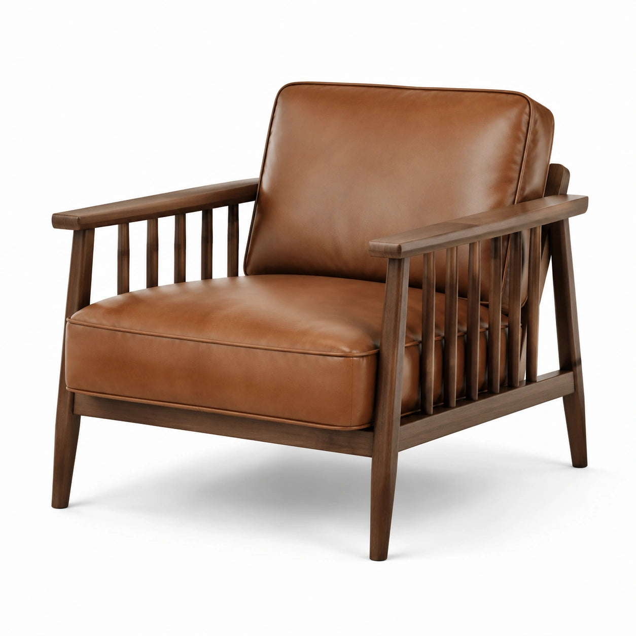 Fauteuil en cuir synthétique marron avec cadre en bois massif