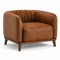 Fauteuil en Cuir Synthétique Marron avec Structure en Bois
