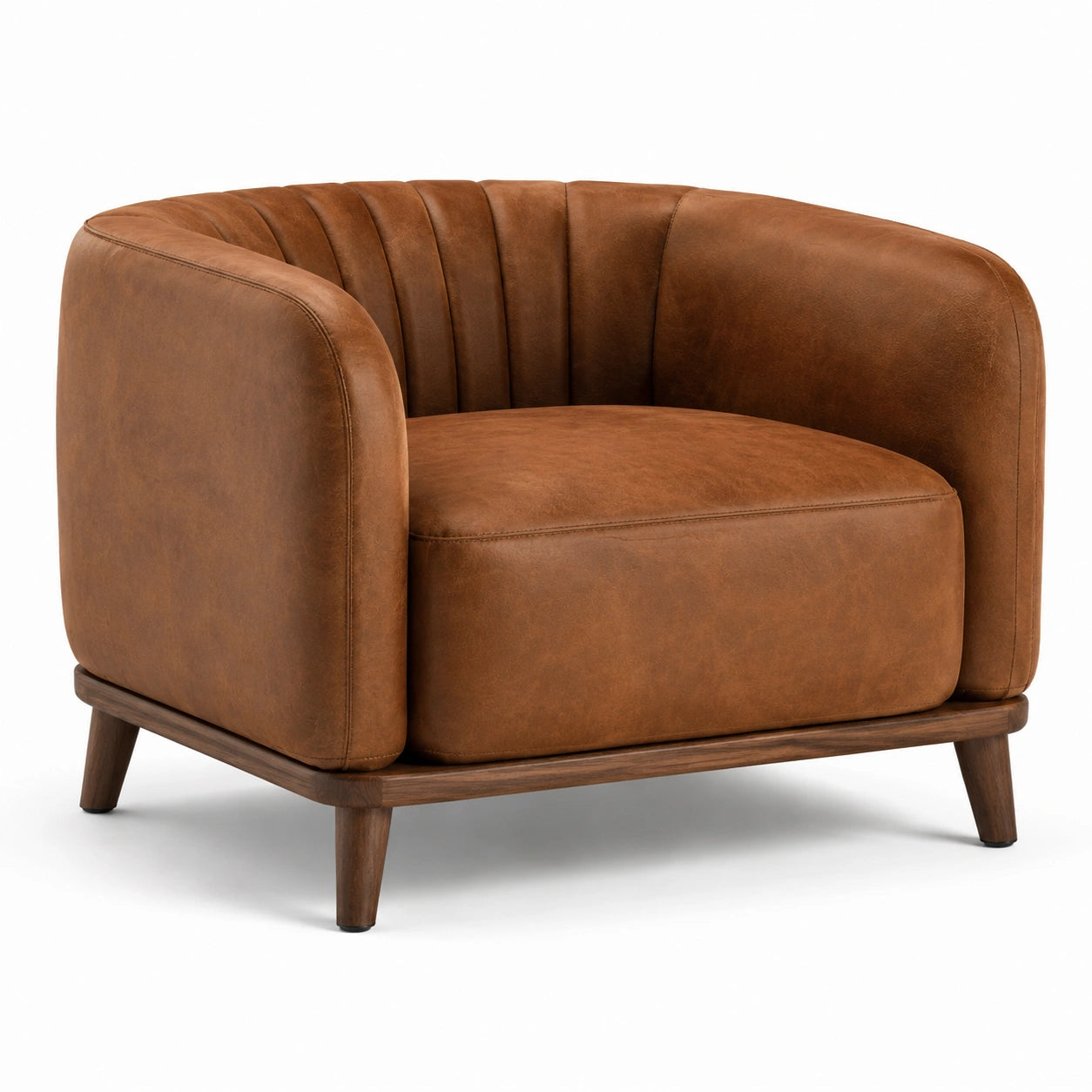 Fauteuil en Cuir Synthétique Marron avec Structure en Bois