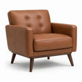 Fauteuil en cuir marron avec structure en bois
