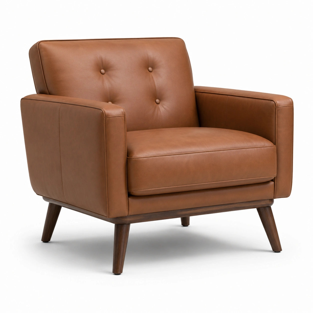 Fauteuil en cuir marron avec structure en bois