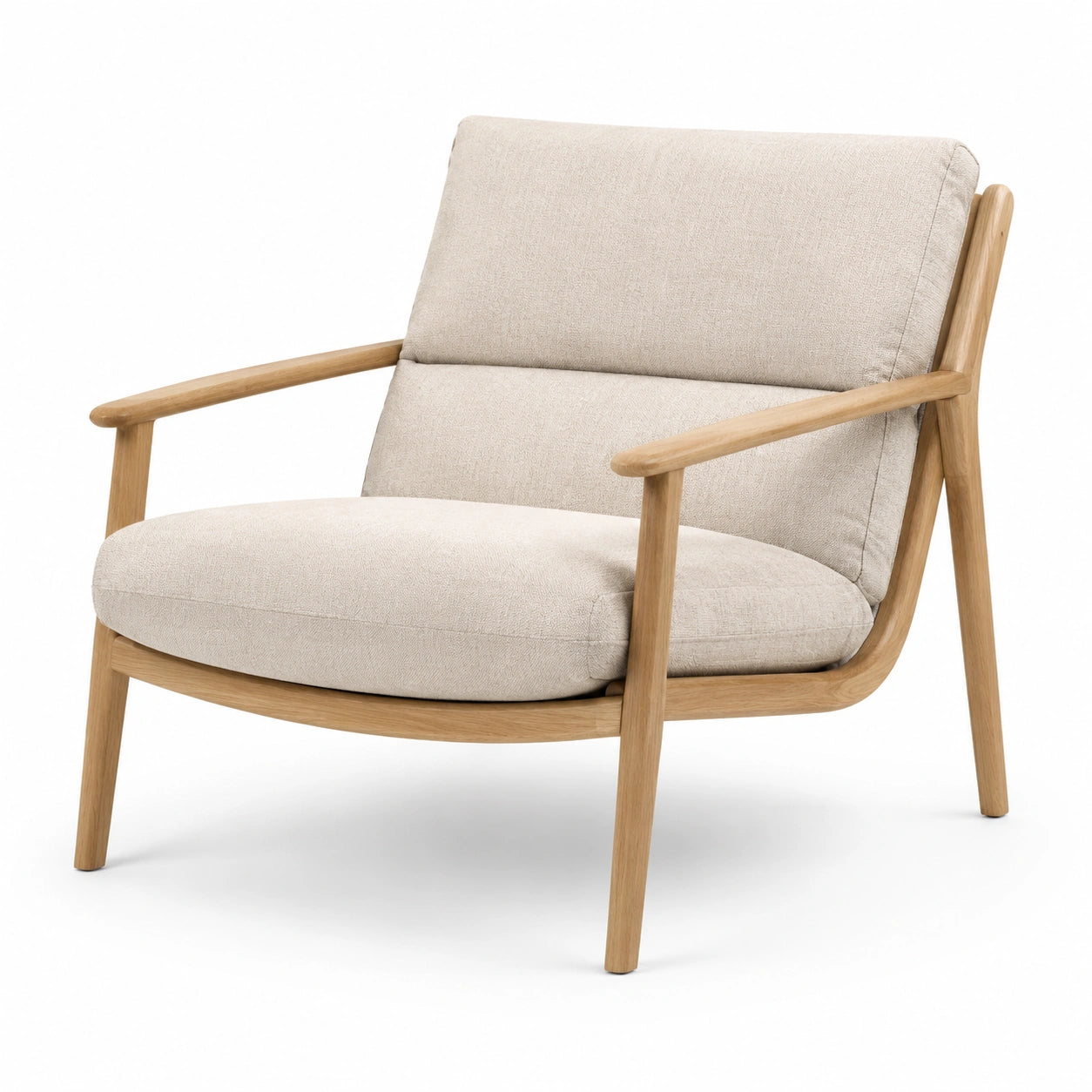 Fauteuil en bois de chêne et tissu beige