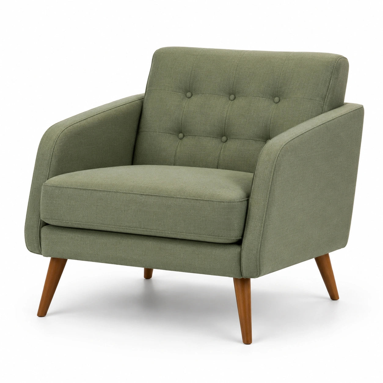 Fauteuil en tissu polyester vert avec pieds en bois