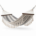 Hamac en Coton Rayé Beige et Gris 200x150 cm
