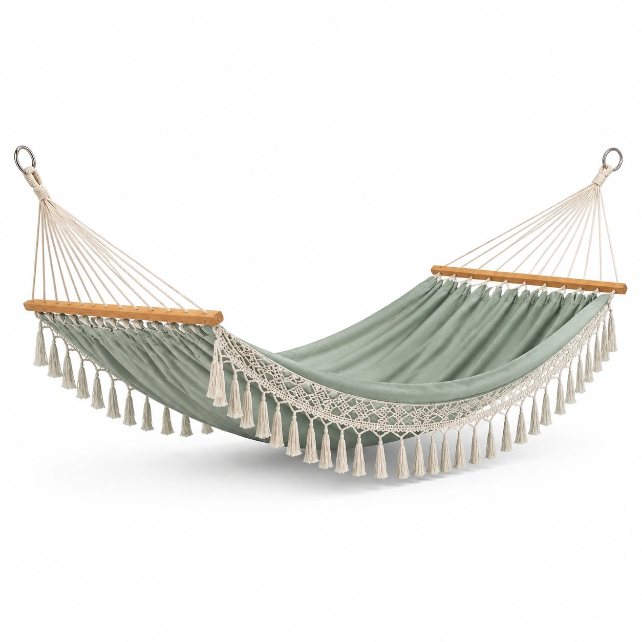 Hamac en coton avec barre en bois vert et blanc 200x150 cm