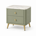 Table de chevet en bois avec marbre synthétique vert et deux tiroirs 50x40x55cm