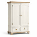 Armoire en bois à deux portes et tiroirs avec poignées en laiton