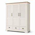 Armoire 3 portes en bois avec tiroirs et poignées en métal 150x180x55 cm