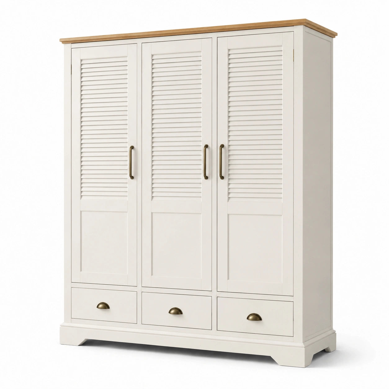 Armoire 3 portes en bois avec tiroirs et poignées en métal 150x180x55 cm