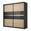 Armoire en bois avec portes coulissantes noir et cuivre 180x200 cm
