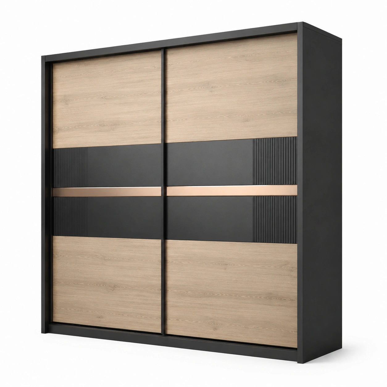 Armoire en bois avec portes coulissantes noir et cuivre 180x200 cm