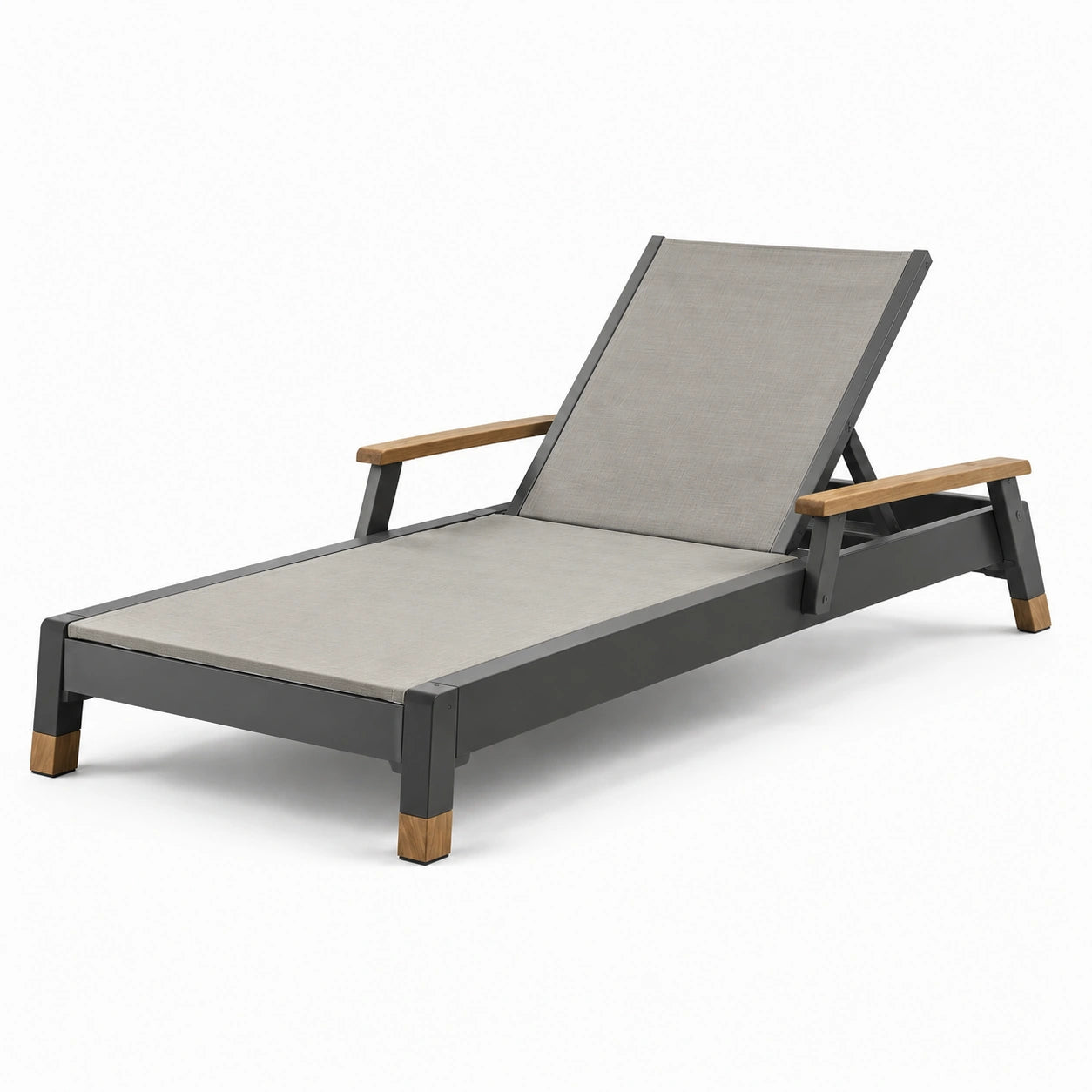 Chaise longue extérieur aluminium et teck gris