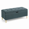 Banc de rangement en velours avec pieds métalliques