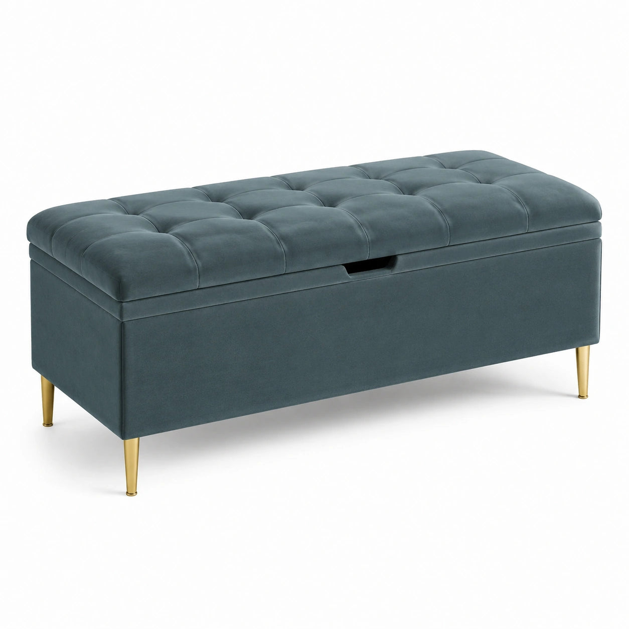 Banc de rangement en velours avec pieds métalliques