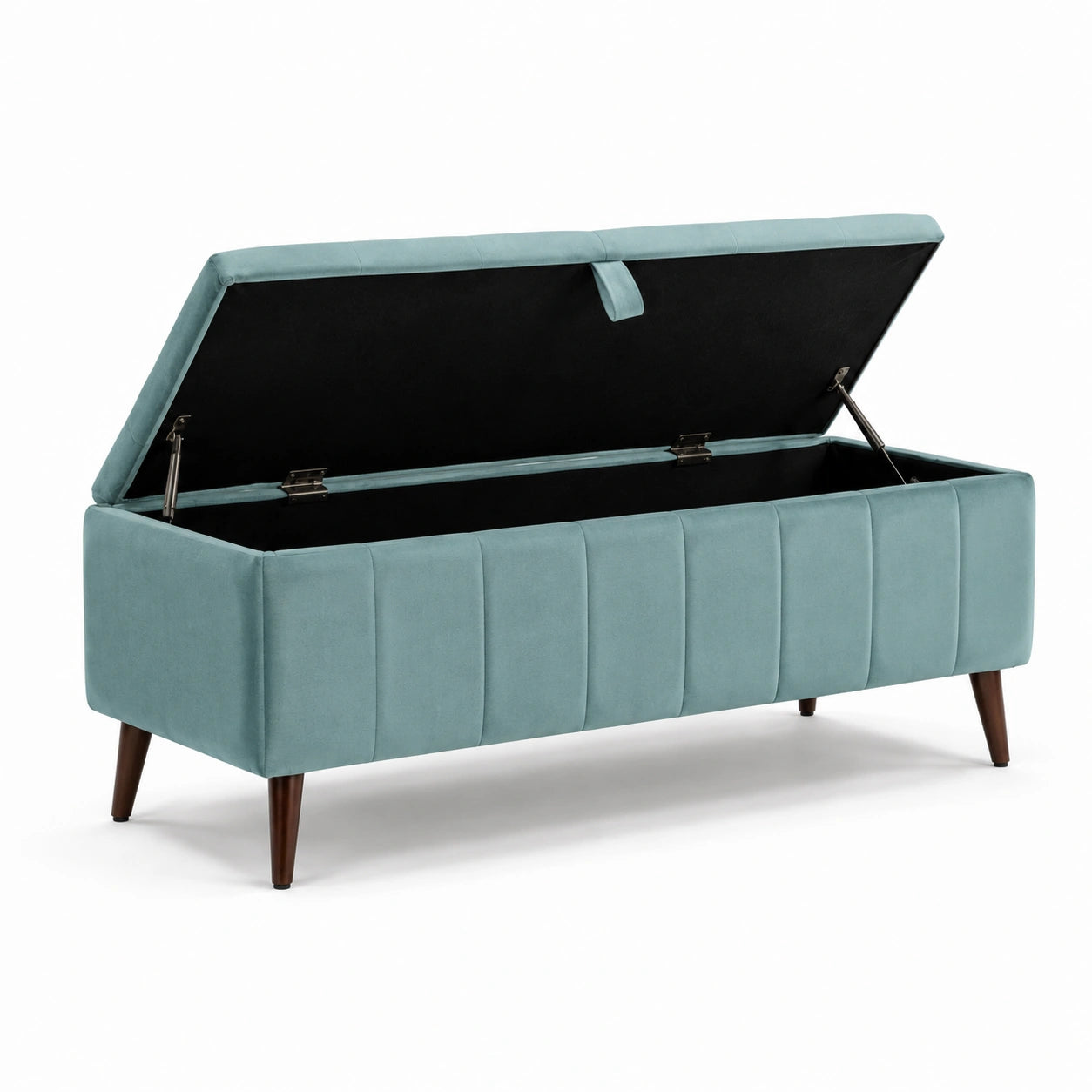Banc de rangement en velours avec pieds en bois 140 cm