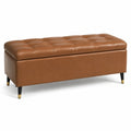 Banc de rangement en cuir synthétique marron avec pieds en métal