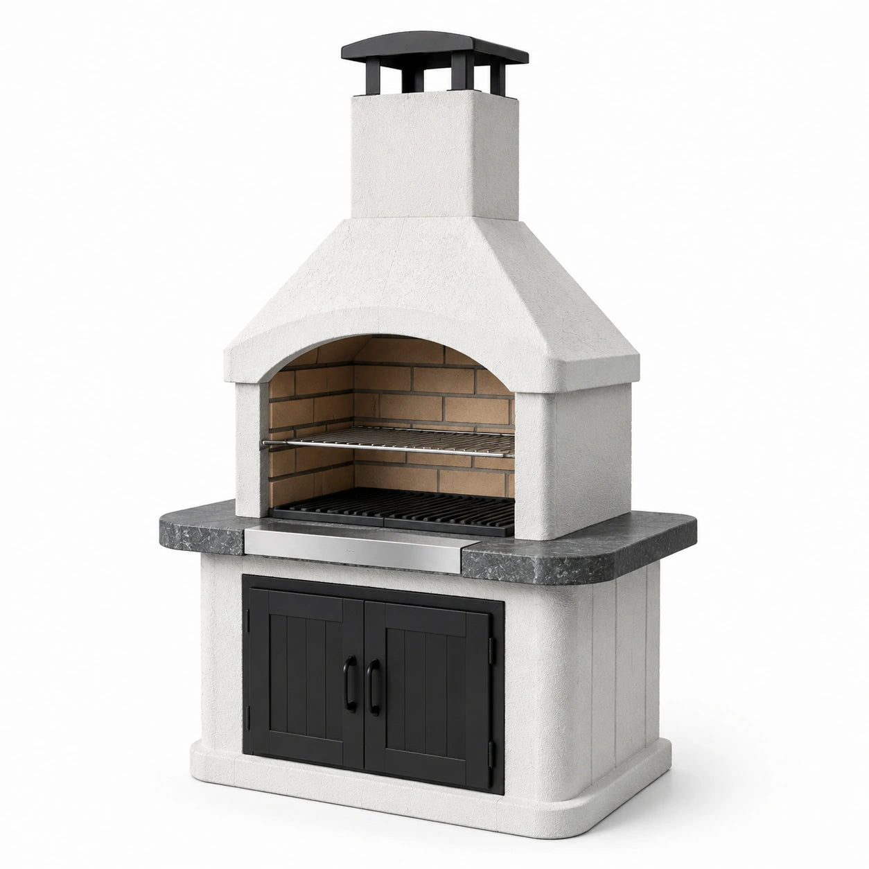 Barbecue extérieur en pierre et acier inoxydable avec cheminée