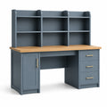 Bureau en bois avec étagères et plateau effet chêne bleu