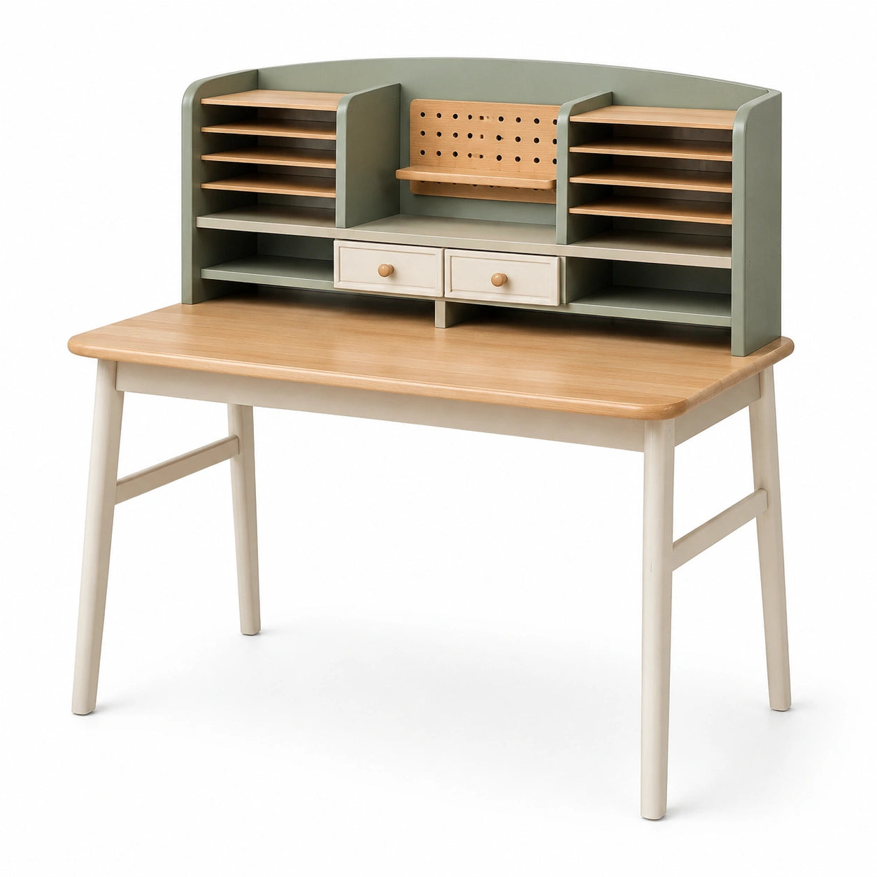 Bureau en bois avec étagères et tiroirs en pin massif
