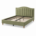 Cadre de lit en bois et tissu vert avec tête de lit