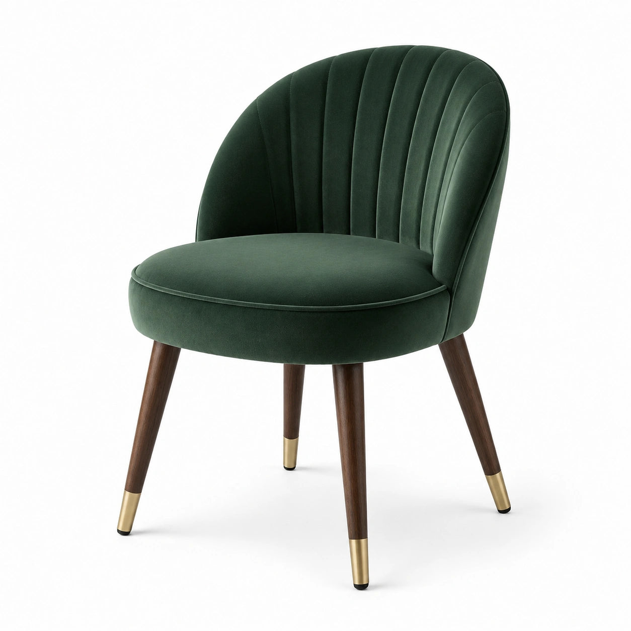 Chaise en velours vert avec pieds en bois foncé