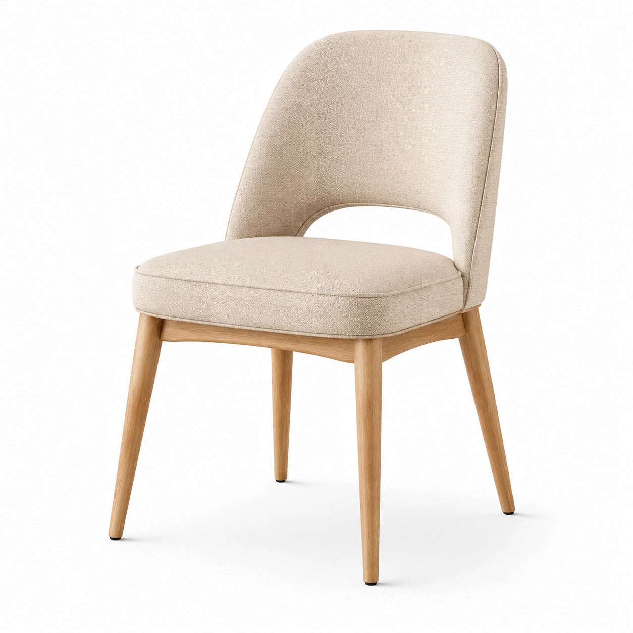 Chaise de salle à manger en bois avec revêtement en lin beige