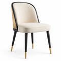 Chaise en bois avec dossier en rotin et revêtement en polyester beige