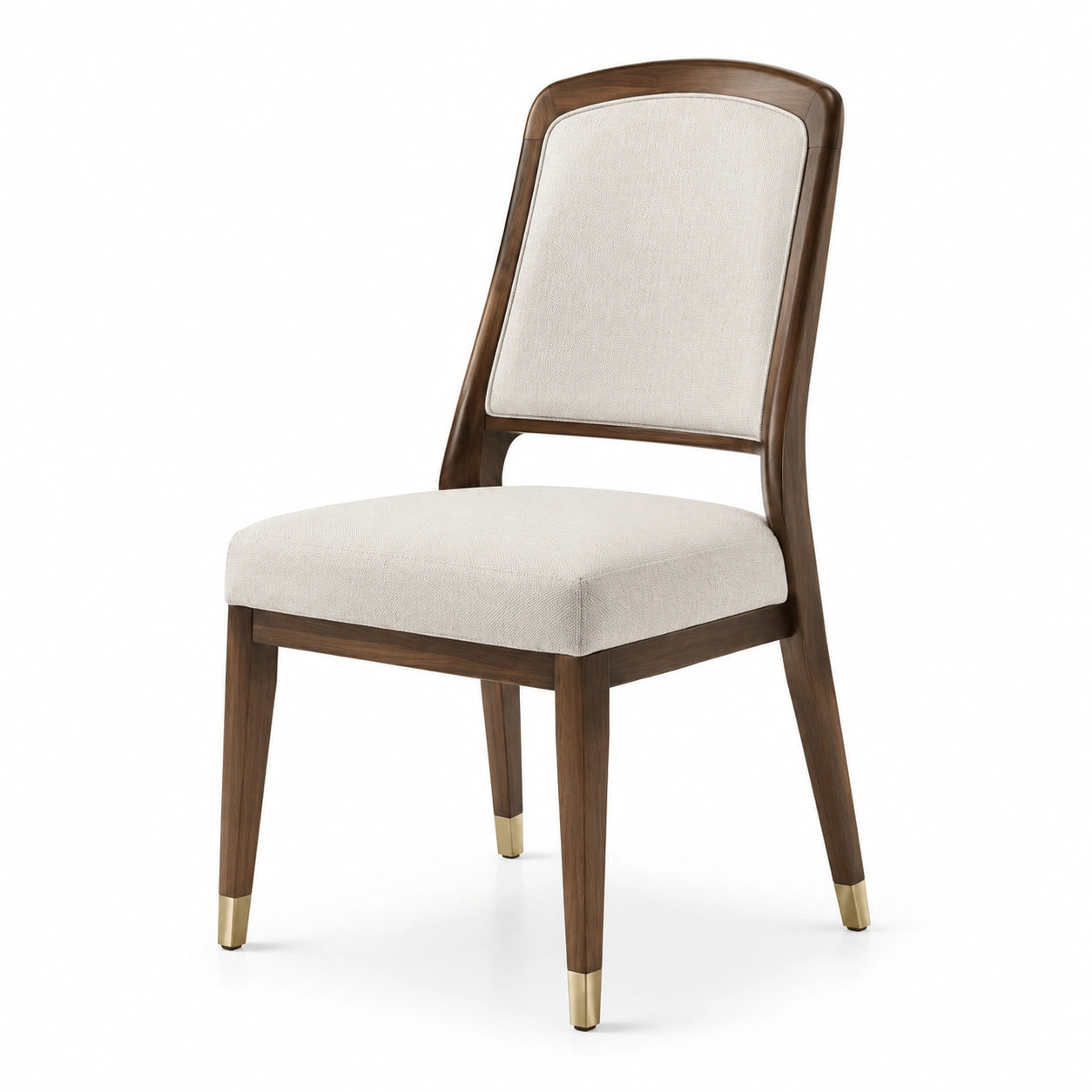 Chaise en bois et tissu avec finitions en laiton