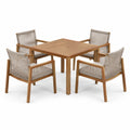 Ensemble de salle à manger d'extérieur en bois d'acacia et corde beige pour 4 personnes