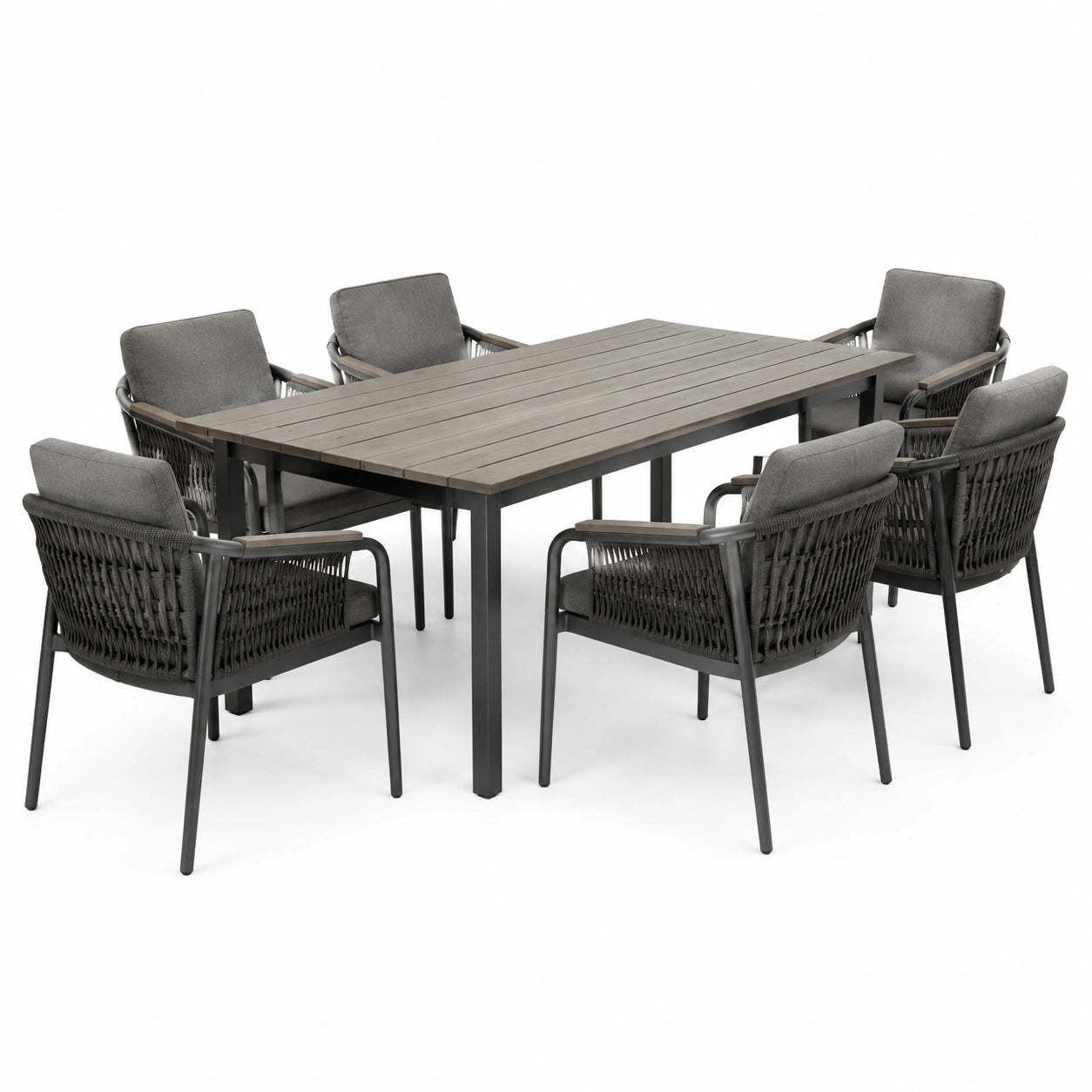 Ensemble de jardin en aluminium avec table et 6 chaises gris anthracite