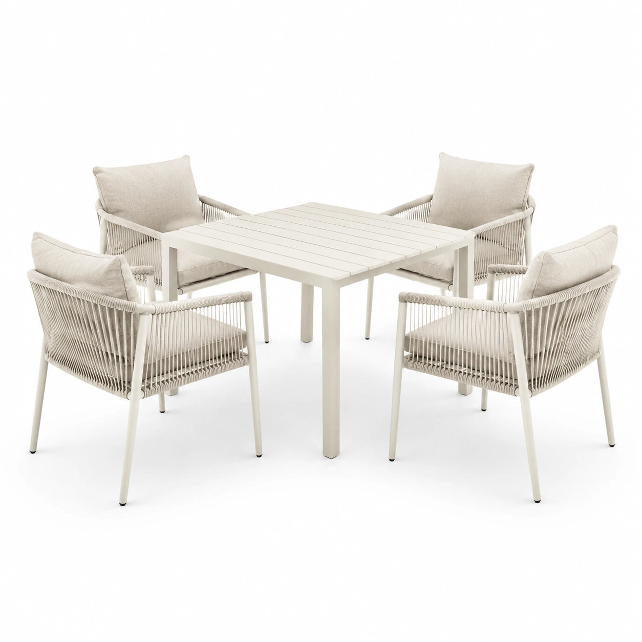 Ensemble de jardin en aluminium avec 4 chaises en corde beige