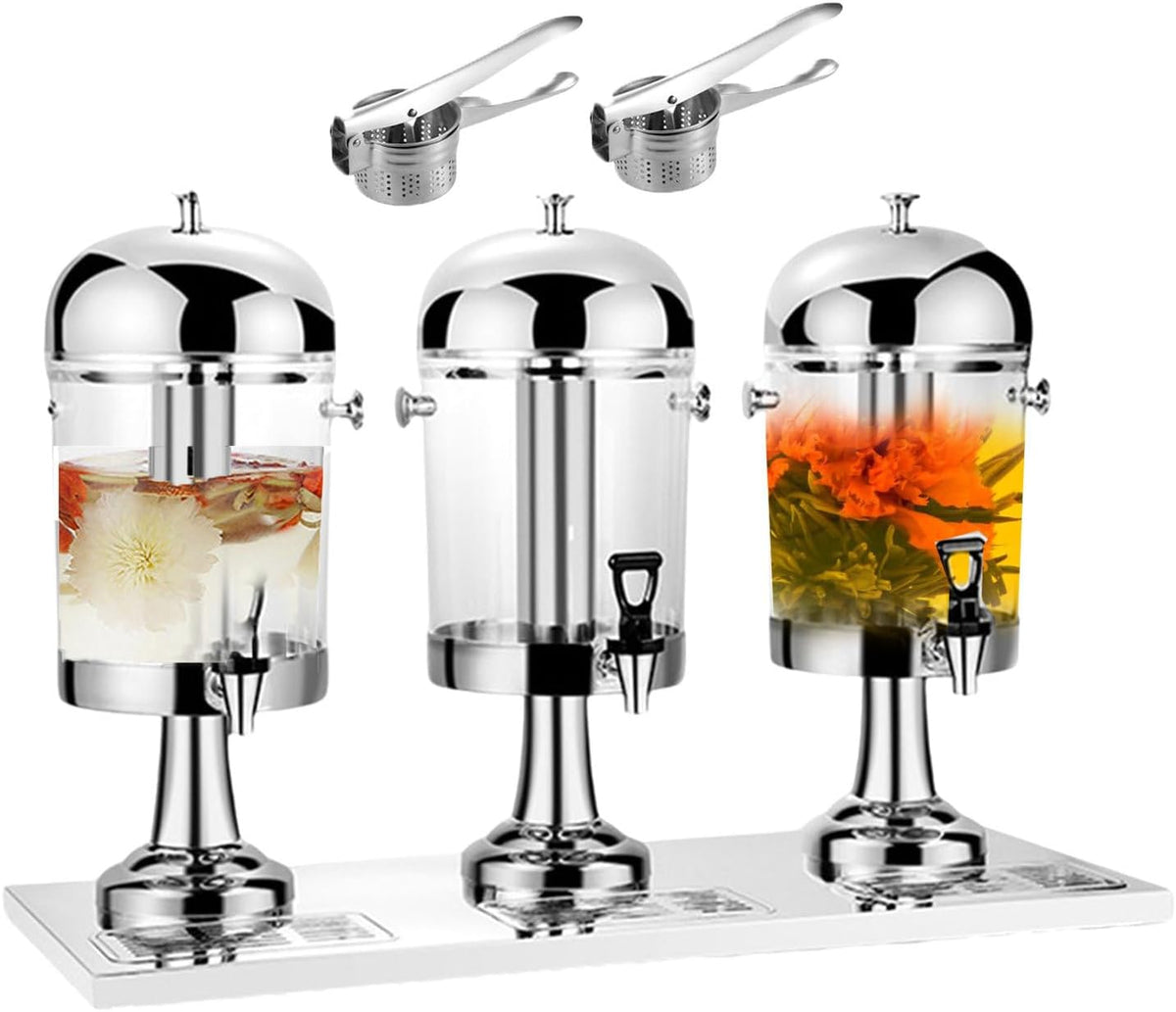 asdchZen Distributeurs de boissons glacées, 87 × 35 × 58 cm / 34,2 × 13,7 × 22,8 po, 24 L (3 récipients), Acier inoxydable, Argenté / Plaqué or