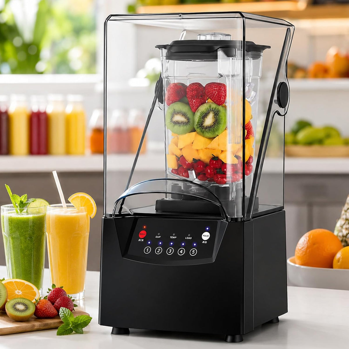 pealiritansemen blender, 200 W, 1,8 L, Argenté, Professionnel 2 avec Capot Insonorisant, Mixeur à Smoothie et Broyeur à Glace