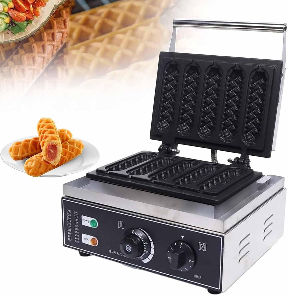 ERICAT Appareils à hot dog, 1550 W, 110 V/220 V., 1550 W, Noir, Machine À Hot-Dogs Commerciale Au Maïs, Création Rapide Contrôle Température 50-300 ℃