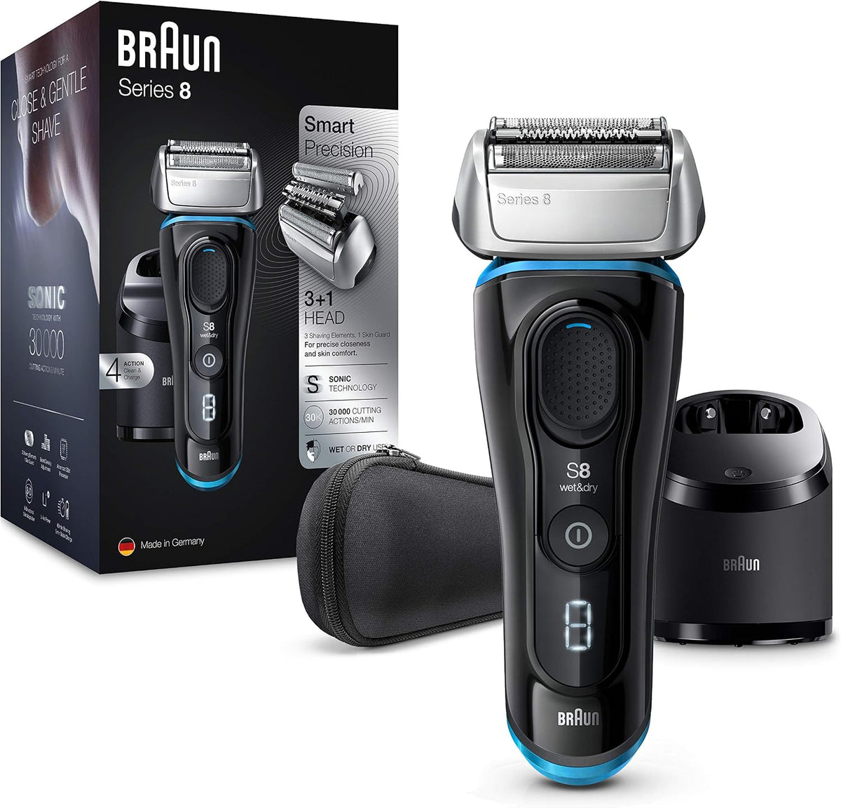 Braun Rasoirs à grille, Marron/Noir, Series 8 8385cc Nouvelle Génération, Rasoir Électrique Barbe Homme, Station Clean&Charge