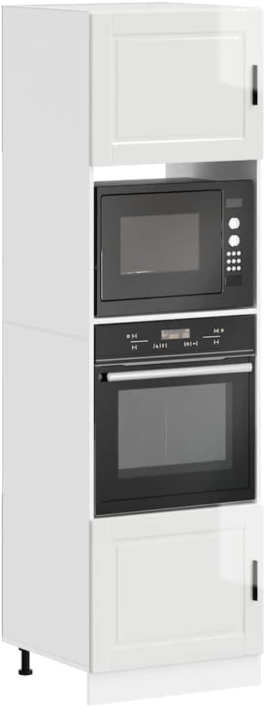 armoire Shivorasphere, 60 x 57 x 207 cm, bois, blanc brillant., Lot de 2 s encastrées pour cuisinière, blanc brillant