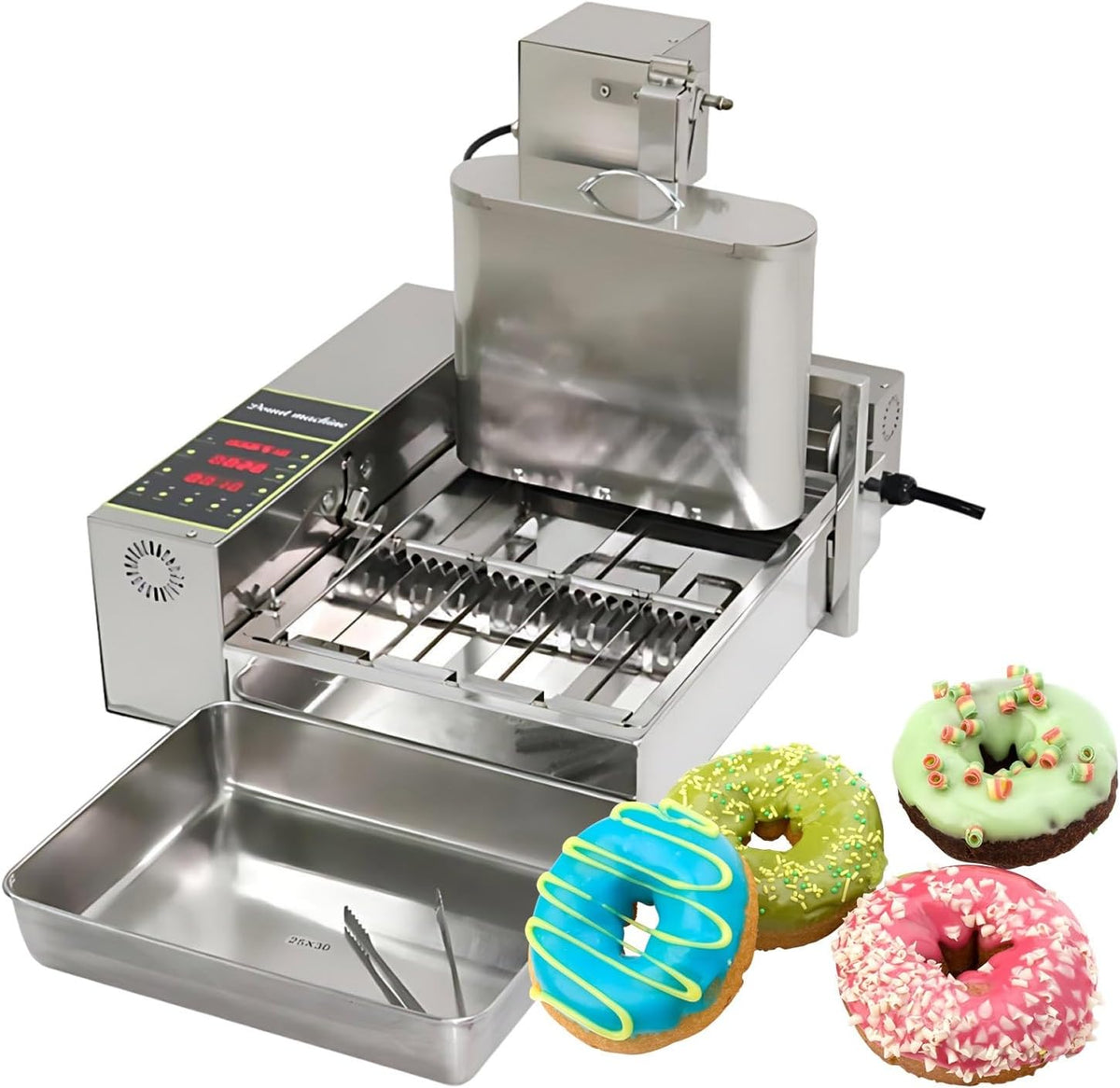 KAIKAFEI Machines à donuts, 2000 W, 110 V / 230 V, 110 V, Acier Inoxydable 304 Durable, Argenté, Machine à Beignets Automatique Professionnelle