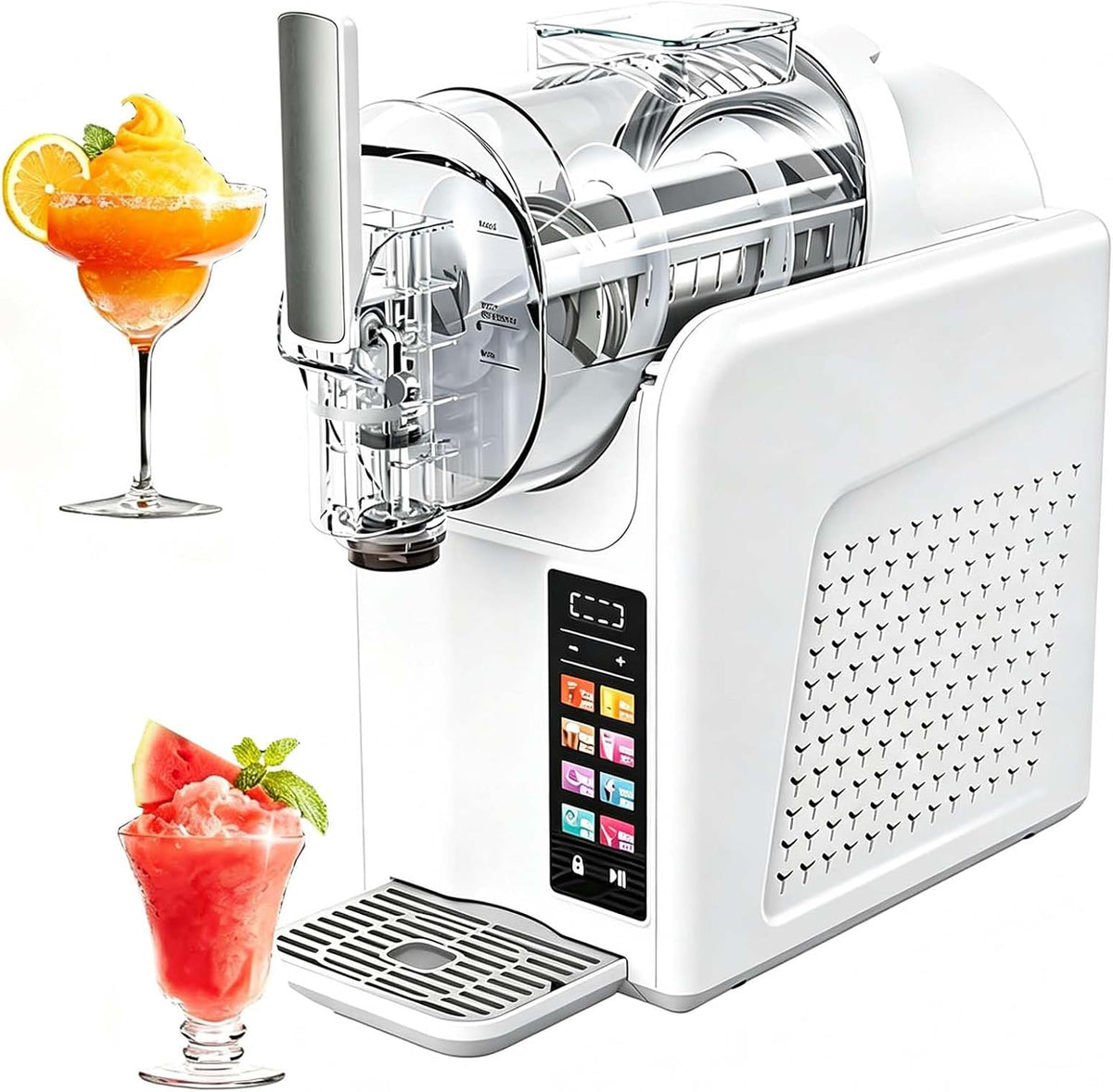 Machine sorbetière, 398 × 180 × 407 mm, 2 L, 185 W, Blanc, à Granité Capacité, 7 Programmes Prédéfinis, Autonettoyante