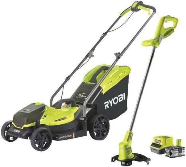 RYOBI Coupe-bordures, 18 V, 4.0 Ah, 33 cm, 35 L, 180 m, Noir, Tondeuse One+ RLM18X33B40 avec Batterie et Chargeur