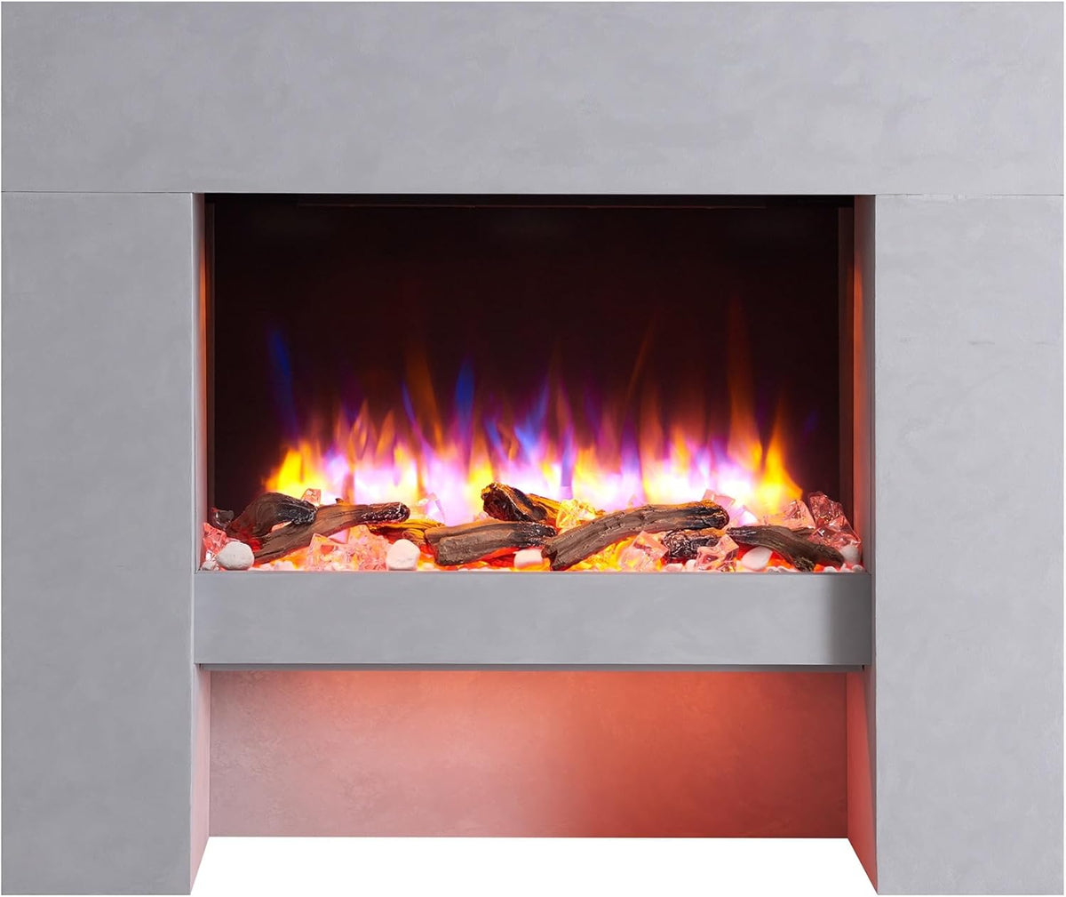 BALDERIA cheminée électrique, 2000 W, Gris, Foyer électrique de Sol avec Effet de Flammes 3D, Chauffage, éclairage LED