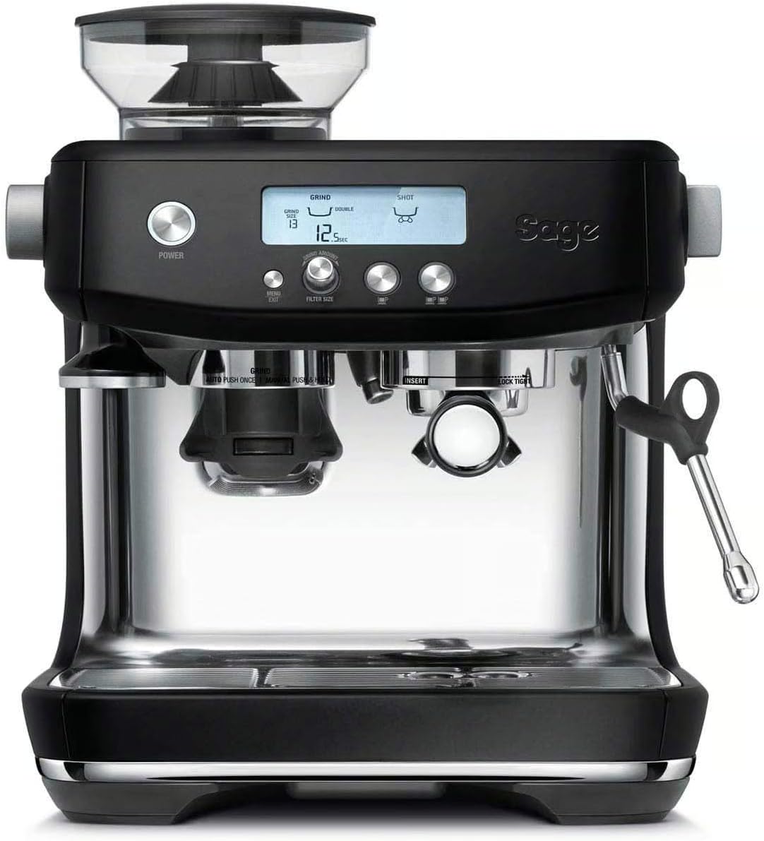 Sage machine à café, 1650 W, Noir/Argenté, The Barista Pro, Mousseur à Lait, Truffe Noire, Moulin à Meules Coniques 30 Réglages