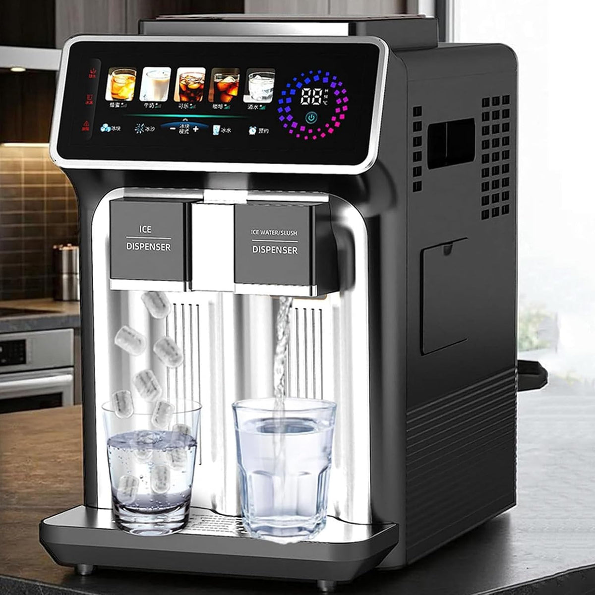 ZenSeFarin machine à glaçons, 15 Kg, Noir, 3 en 1 Professionnelle, Comptoir avec 5 Programmes Prédéfinis, Capacité De /24 H