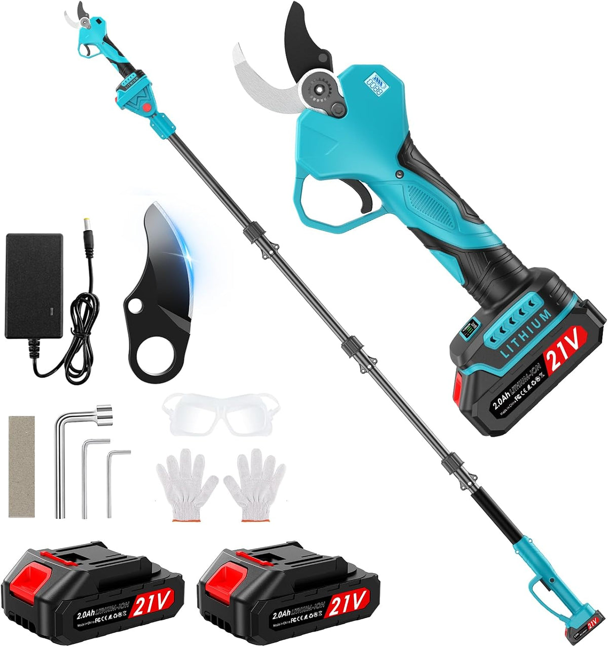 CHGBOSTH Sécateurset ciseaux, 200 cm, 50 mm, 2 Ah, 1000 W, Noir, Secateur Electrique Sans Fil, Perche Télescopique