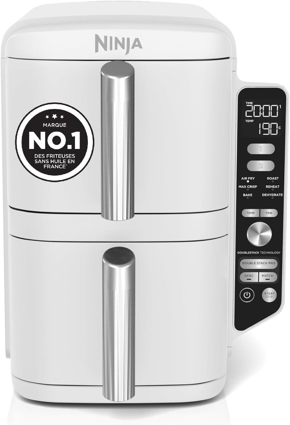 NINJA friteuse à air chaud, 9,5 L, Blanc, Double Stack XL Air Fryer, Friteuse sans huile Verticale SL400EUWH
