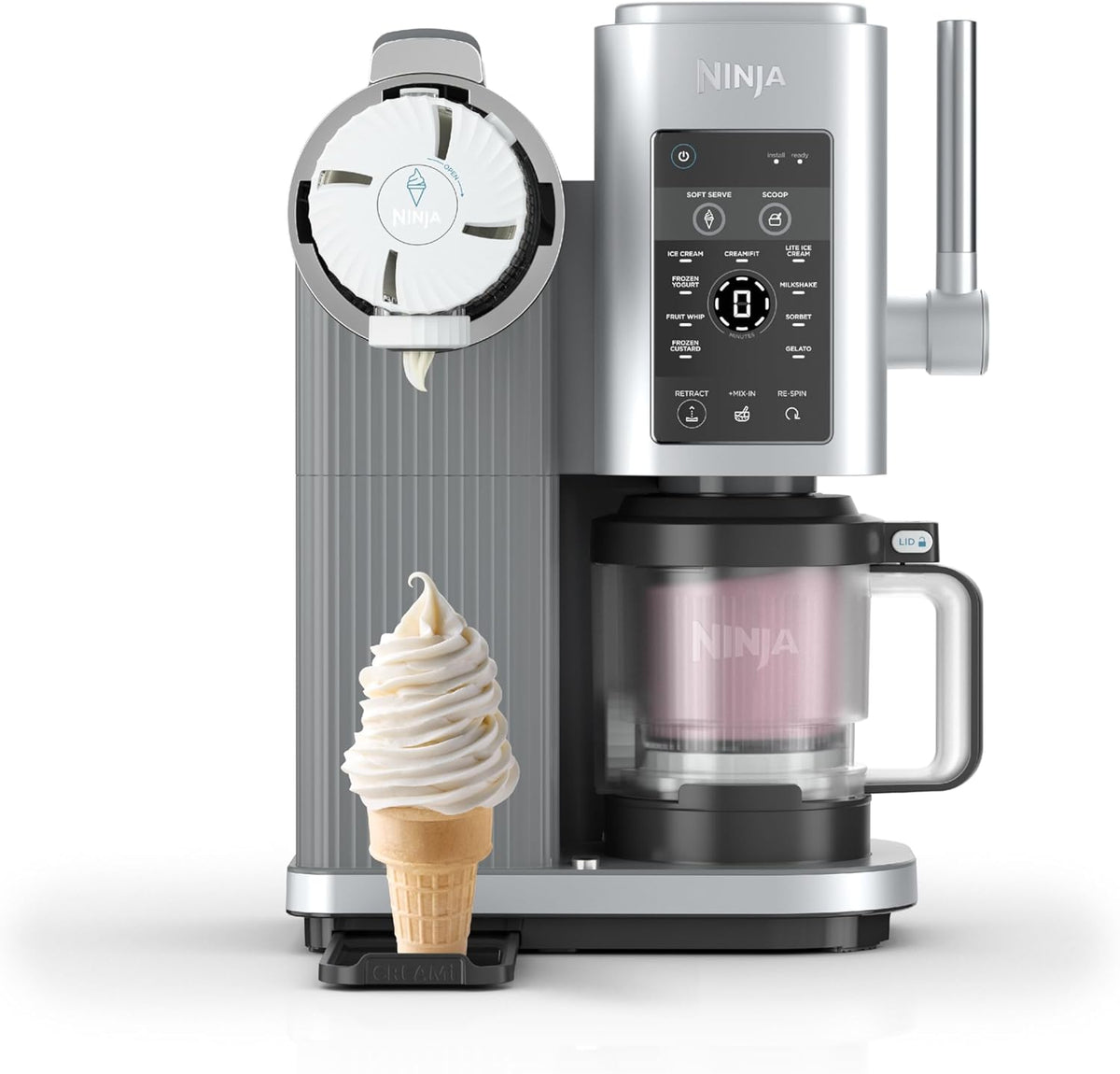 NINJA sorbetière, Gris, CREAMi Scoop et Swirl avec 2 pots, Machine à Glace, 13 modes NC701EU, Machine a glaces à l'italienne Intégré