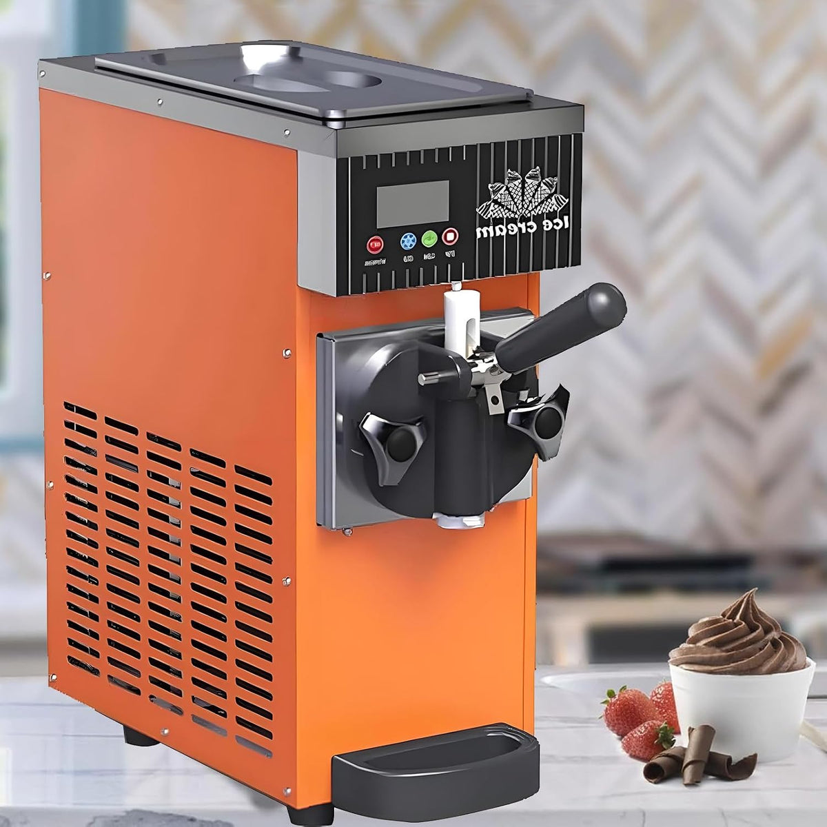 ZYLDDS sorbetière, 20 x 40 x 51 mm, 450 W, Acier inoxydable, orange, gris, violet, Machine à Glace Italienne Professionnelle