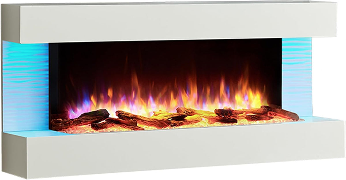 BALDERIA cheminée électrique, 2000 W, Blanc, Murale Helia, Foyer électrique avec Effet de Flammes 3D, Chauffage